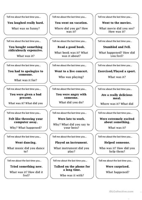 Tell Me About The Last Time You English Esl Worksheets For