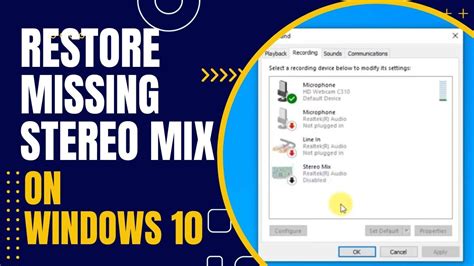 How To Restore Missing Stereo Mix On Windows 10 Youtube