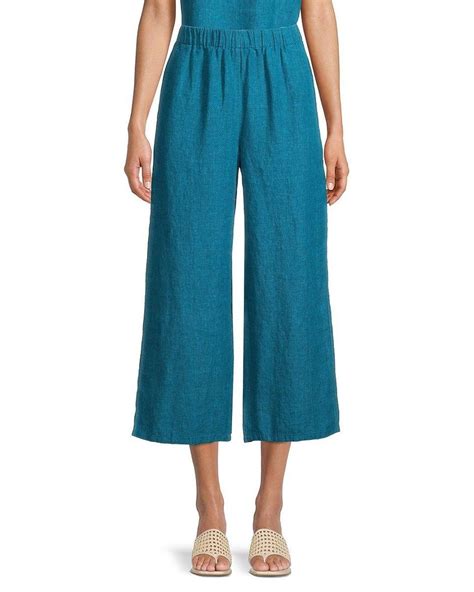 Eileen Fisher Linen Wide Leg Pants In Blue Lyst