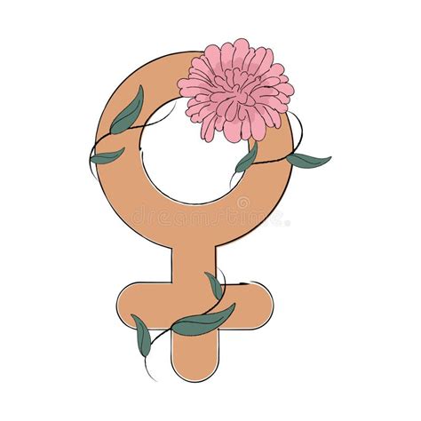 Isolated Female Gender Symbol With Leaves And Flower Vector Stock Vector Illustration Of