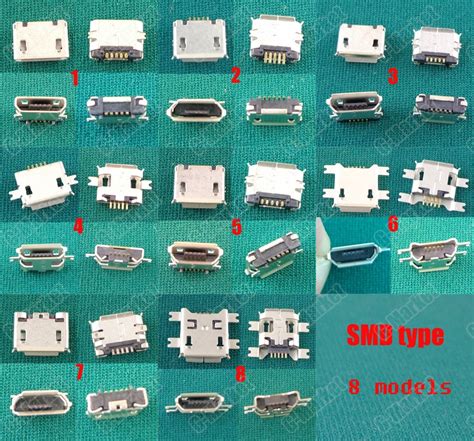 8models Smd Type Micro Usb Jack Connector Mobile Phone Charging Port