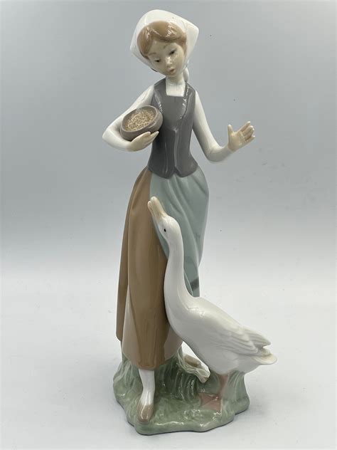 Lladró Girl Feeding Goose 1052 Porcelain Figurine Etsy