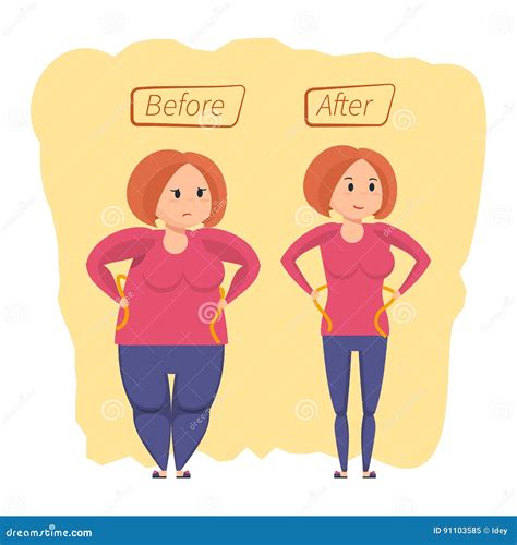 Fitness Classes Concept Girl Before And After Weight Loss Stock Vector Illustration Of Loss