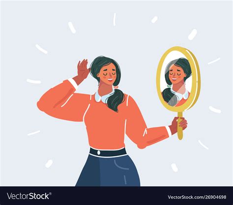 Young Woman Looking Herself Reflection In Mirror Vector Image