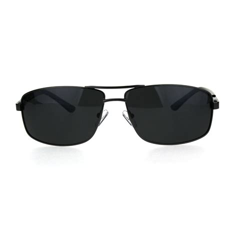 polarized mens narrow rectangular pilots metal rim sunglasses gunmetal black