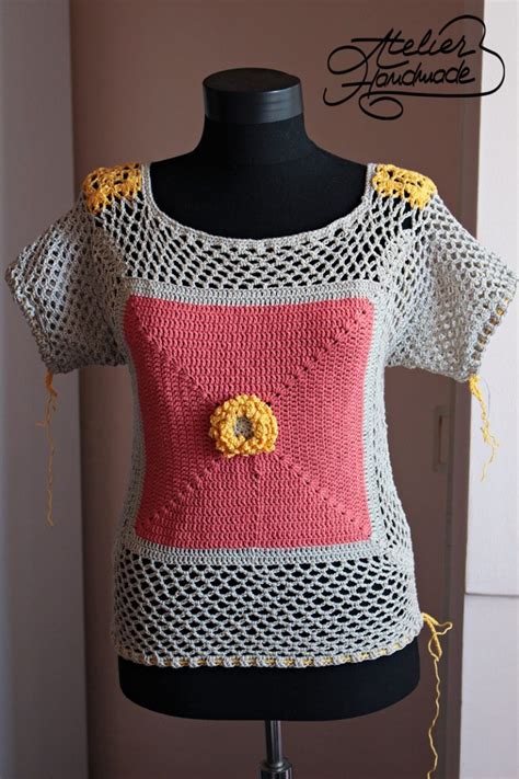 Free Pattern Flower Crochet T Shirt Tricou Crosetat Atelier Handmade