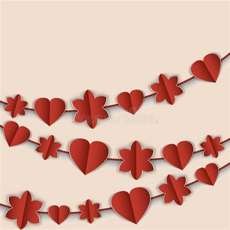 Valentine S Day Card With Red Garlands Of Hearts And Flowers Stock