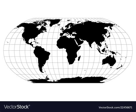 World Map In Robinson Projection With Meridians Vector Image