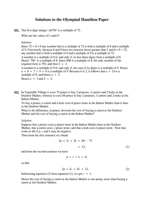 Hamilton 2015 Solutions Solutions To The Olympiad Hamilton Paper H1