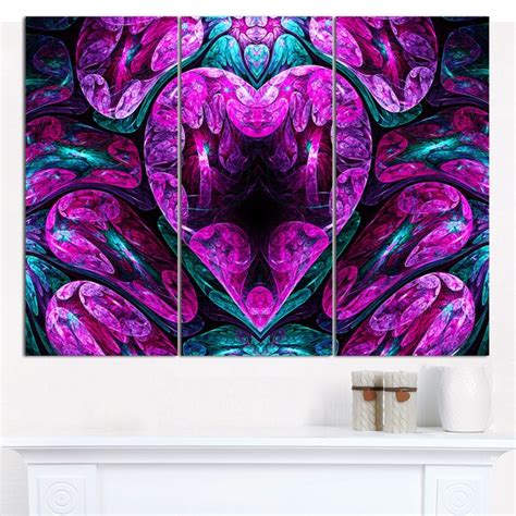 Designart Purple Cold Mystical Heart Floral Wall Art On Canvas 36