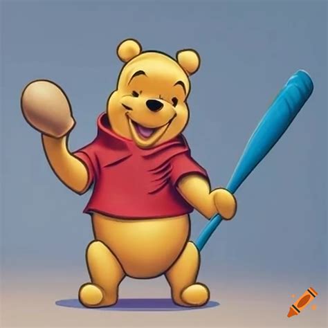 Winnie The Pooh Holding A Blue Baseball Bat
