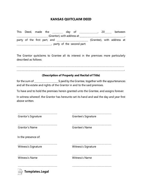 Kansas Quitclaim Deed Form Fill Out And Sign Printable Pdf Template