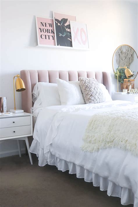 Pink bedrooms featuring blush bedroom accessories, pink accent walls, pink headboard walls, pink bed bases 101 pink bedrooms with images, tips and accessories to help you decorate yours. Neutral Blush + Gold Bedroom | Gold bedroom, Home decor ...