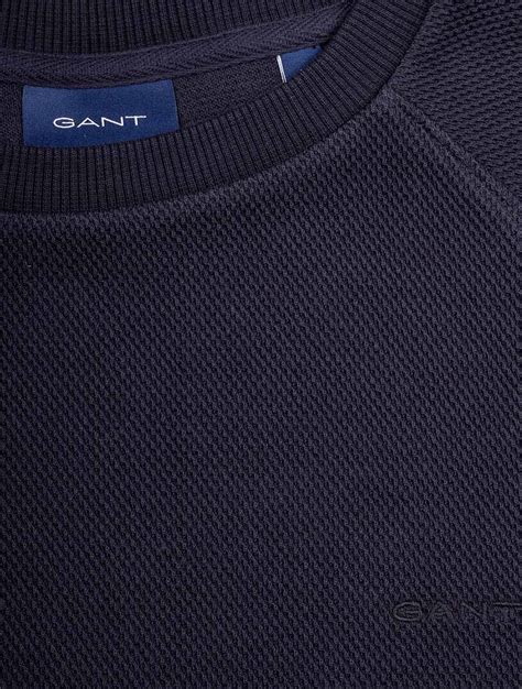 Gant Waffle Crew Neck Sweatshirt Evening Blue