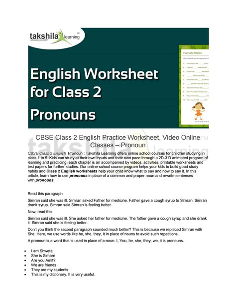 Read to get the main idea and supporting details. Cbse class 2 english practice worksheet pronouns by ...