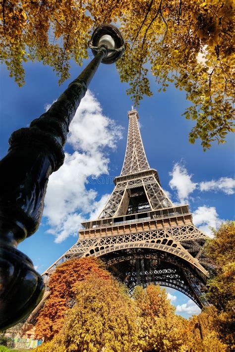 Eiffel Tower With Autumn Leaves In Paris France Stock Image Image Of