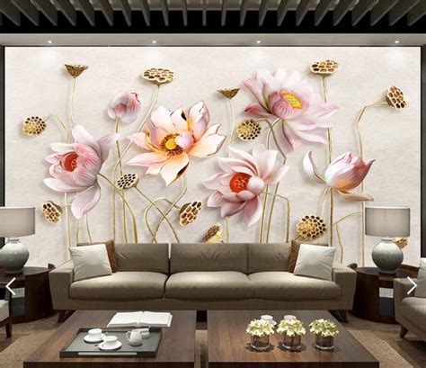 3d Embossed Waterlily Flower Mural For Bedroom Living Room Wall Papers