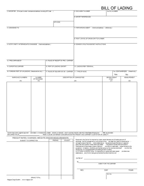 Bill Of Lading Word Template