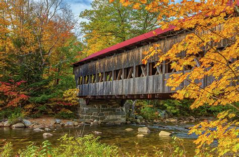 New England Fall Colors At The Albany Covered Bridge Photograph By