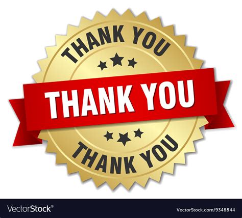Thank You 3d Gold Badge With Red Ribbon Royalty Free Vector