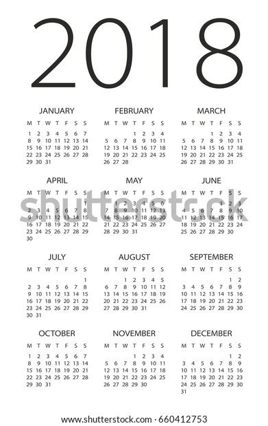 Calendar 2018 Year Vector Illustration Stock Vector Royalty Free