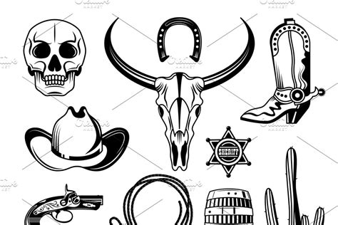 Cowboy Elements Set Pre Designed Illustrator Graphics Creative Market