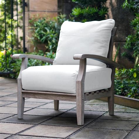 Caterina Weathered Teak Wood Outdoor Lounge Chair With Off White