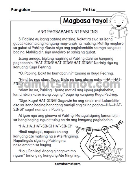 Tagalog Filipino Reading Comprehension Worksheets For Grade 4 John