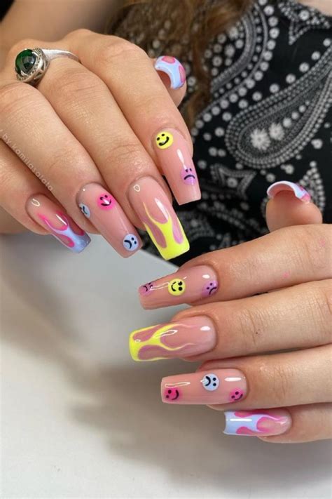 Smiley Face Coffin Black And White Acrylic Nails Pic Flamingo