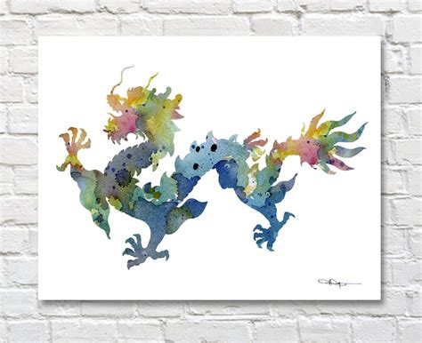 Chinese Dragon Art Print Abstract Watercolor Painting Wall Etsy