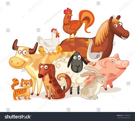 Farm Animals Posing Together Funny Cartoon Stock Vector Royalty Free