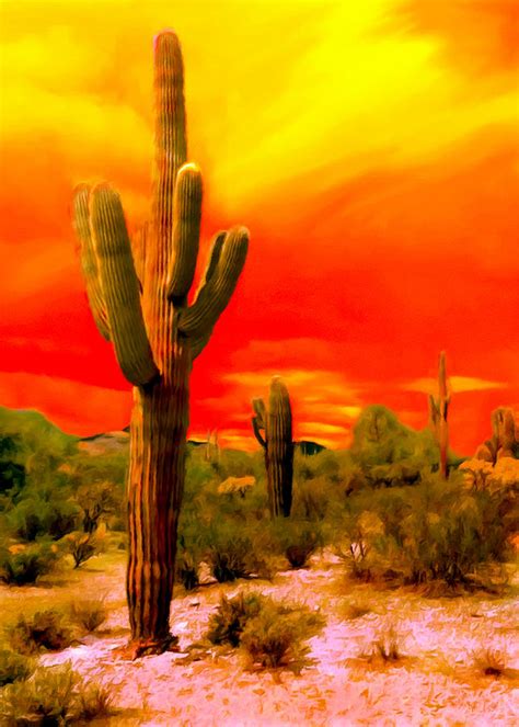 Sunset Saguaro National Park Arizona Painting By Bob And Nadine