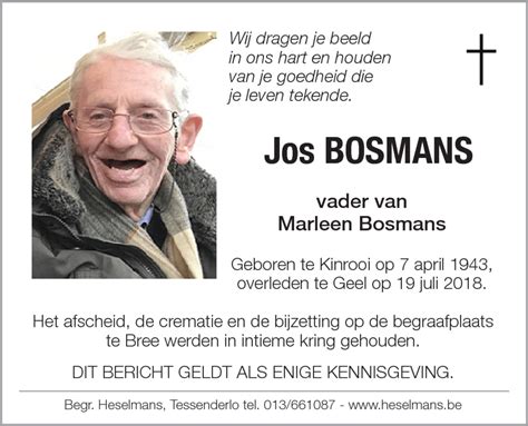 Jos Bosmans † 19072018 Inmemoriam