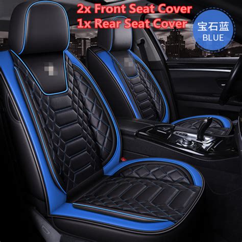 Blue Luxury Car Seat Cover 5 Seats Cushion Covers Pu Leather Universal