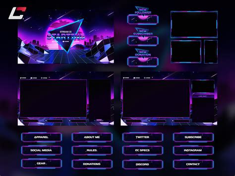 Animated Synthwave Twitch Overlays Complete Stream Package Etsy