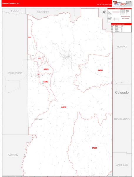Uintah County Ut Zip Code Wall Map Red Line Style By Marketmaps