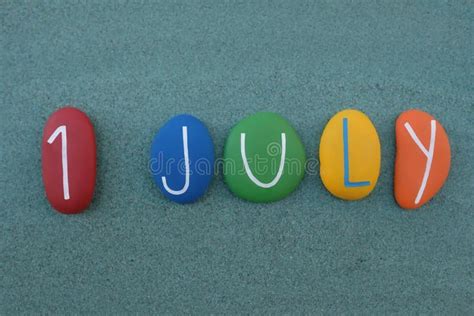 1 July Calendar Date Composed With Multi Colored Stones Over Green