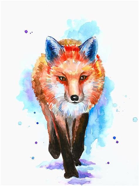 Fox Watercolor Print Colorful Fox Wall Art Fox Painting Fox Etsy Fox Wall Art Fox Painting