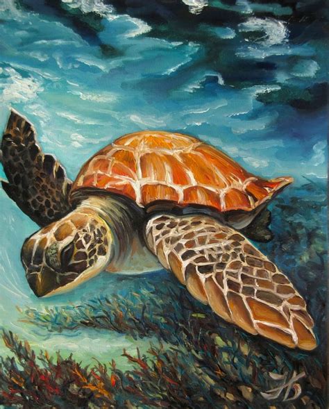 Caribbean Turtle Ii Oil Painting By Nadia Bykova Turtle