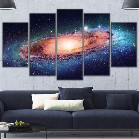 Outer Space Galaxy Stars And Universe Framed 5 Piece Canvas Wall Art