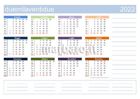 Calendario 2022 Con Festività Italiane