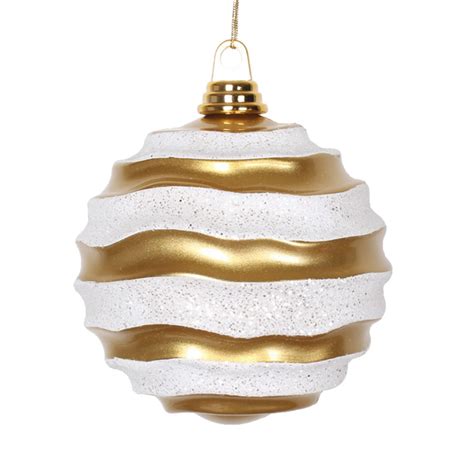 Glitter Wave Gold And White Shatterproof Christmas Ball Ornament 10