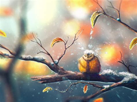 Birds Trees Snow Foliage Nature Animals Winter Artwork Painting Humor Funny Situation