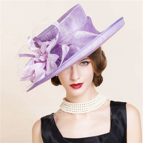 ladies pretty summer cambric net yarn with feather bowler cloche hat 196075557 hats jjshouse