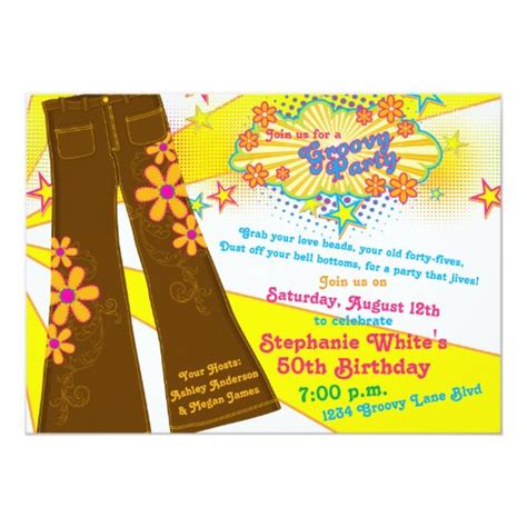 70s Theme Groovy Bell Bottoms 50th Birthday Party 5 X 7 Invitation