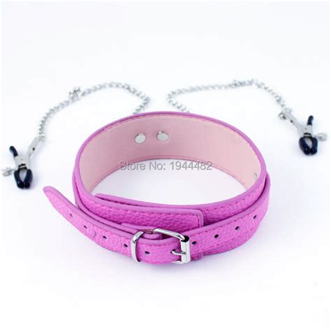 Sodandy Pink Slave Collar Pu Leather Collar With Nipple Clamps Bondage Sex Toys Fetish Sex