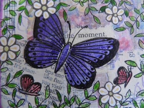 Items Similar To Purple Butterfly Mixed Media Collage And Illuistration