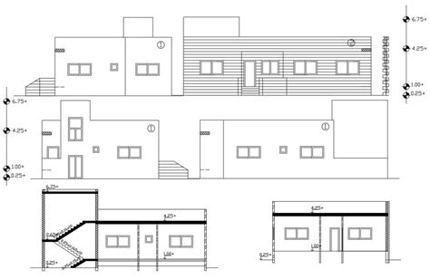 Architecture Building Sectional Elevation AutoCAD Drawing Cadbull