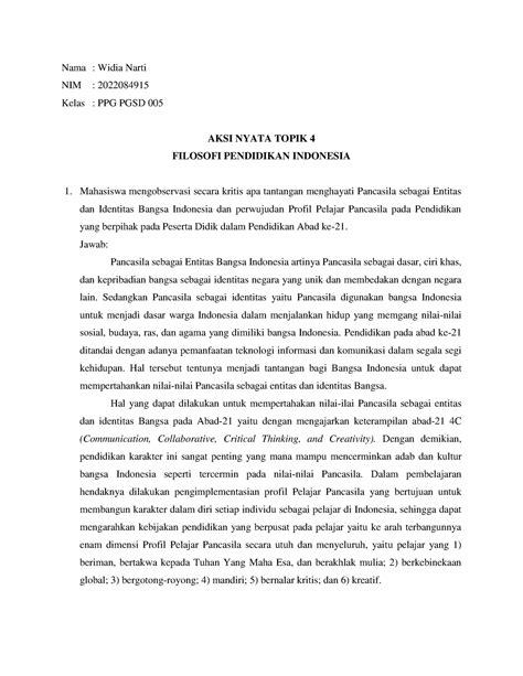 Aksi Nyata Topik 4 Filosofi Pendidikan Indonesia Widia Narti 2022048915