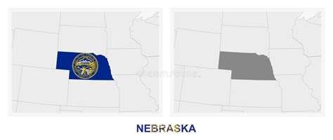Two Versions Of The Map Of Us State Nebraska With The Flag Of Nebraska